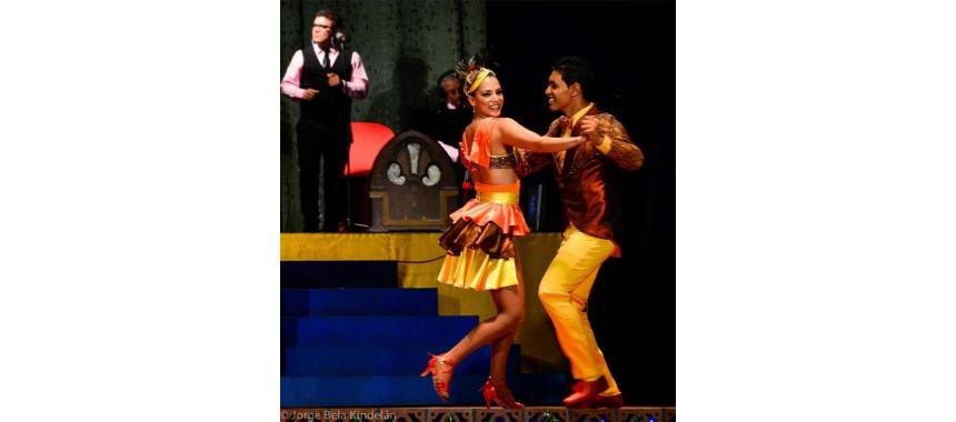 Couple dancing colombian salsa competitively