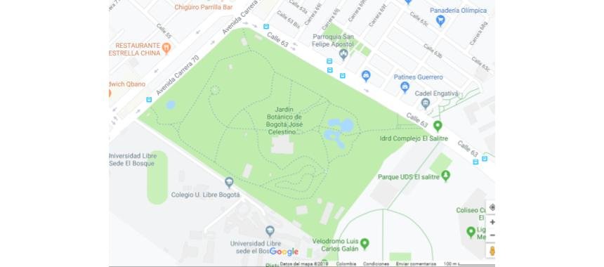 Location of Bogotá's Botanical Garden